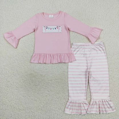 Sibling Embroidery Lights Baby Kids Long Sleeves Pants Christmas Pajamas Sets