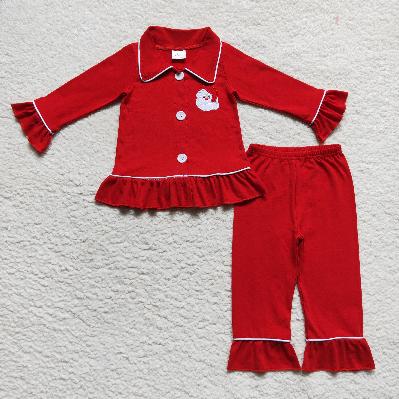 Sibling Baby Kids Embroidery Santa Trees Button Top Pants Christmas Pajamas Sets