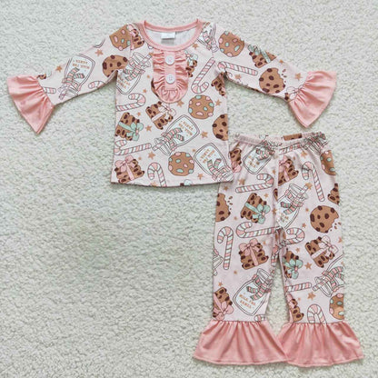 Sibling Baby Kids Cookie Candy Cane Top Pants Christmas Pajamas Sets Zipper Footie Rompers