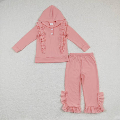 Sibling Baby Girls Ruffle Hooded Leopard Floral Top Bell Pants Clothes Sets