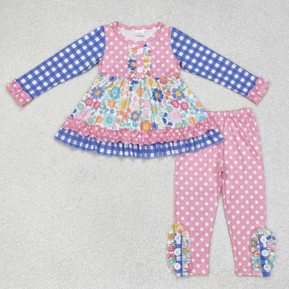 Sibling Baby Girls Bows Flowers Tunic Leggings Pant Long Ruffle Sleeves Clothes Sets