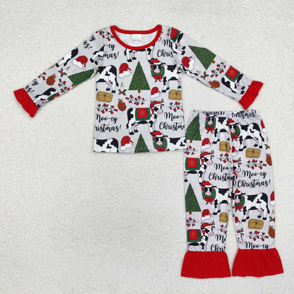 Sibling Baby Girls Christmas Long Sleeves Santa Trees Top Pant Pajamas Clothes Sets