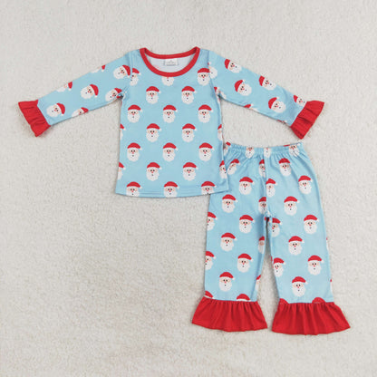 Sibling Baby Girls Christmas Long Sleeves Santa Trees Top Pant Pajamas Clothes Sets