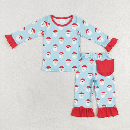 Sibling Baby Girls Christmas Long Sleeves Santa Trees Top Pant Pajamas Clothes Sets