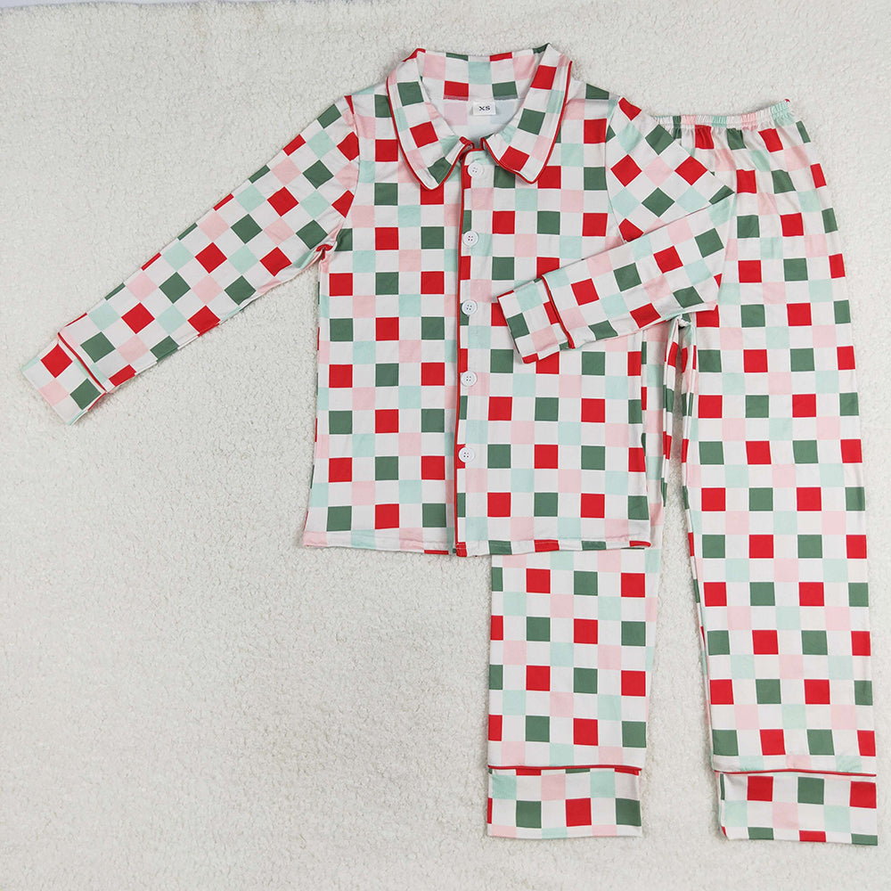 Sibling Adult Women Long Sleeve Bows Checked Button Shirts Pants Christmas Pajamas Sets