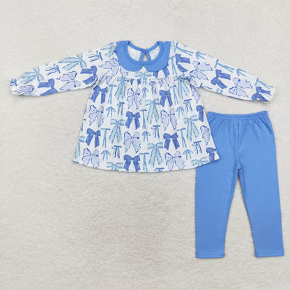 Sibling Baby Girls Bows Flowers Tunic Leggings Pant Long Ruffle Sleeves Clothes Sets