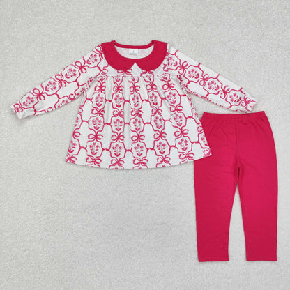 Sibling Baby Girls Bows Flowers Tunic Leggings Pant Long Ruffle Sleeves Clothes Sets