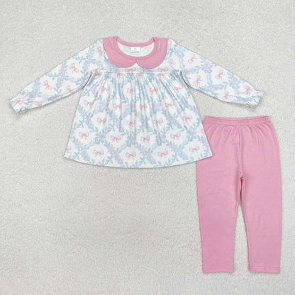 Sibling Baby Girls Bows Flowers Tunic Leggings Pant Long Ruffle Sleeves Clothes Sets