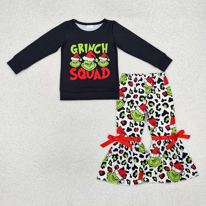 Sibling Baby Girls Christmas Frog Squad Tops Bell Bottom Pants Clothes Sets