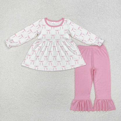 Sibling Baby Girls Long Sleeves Colorful Floral Bows Plaid Tunic Ruffle Pants Sets