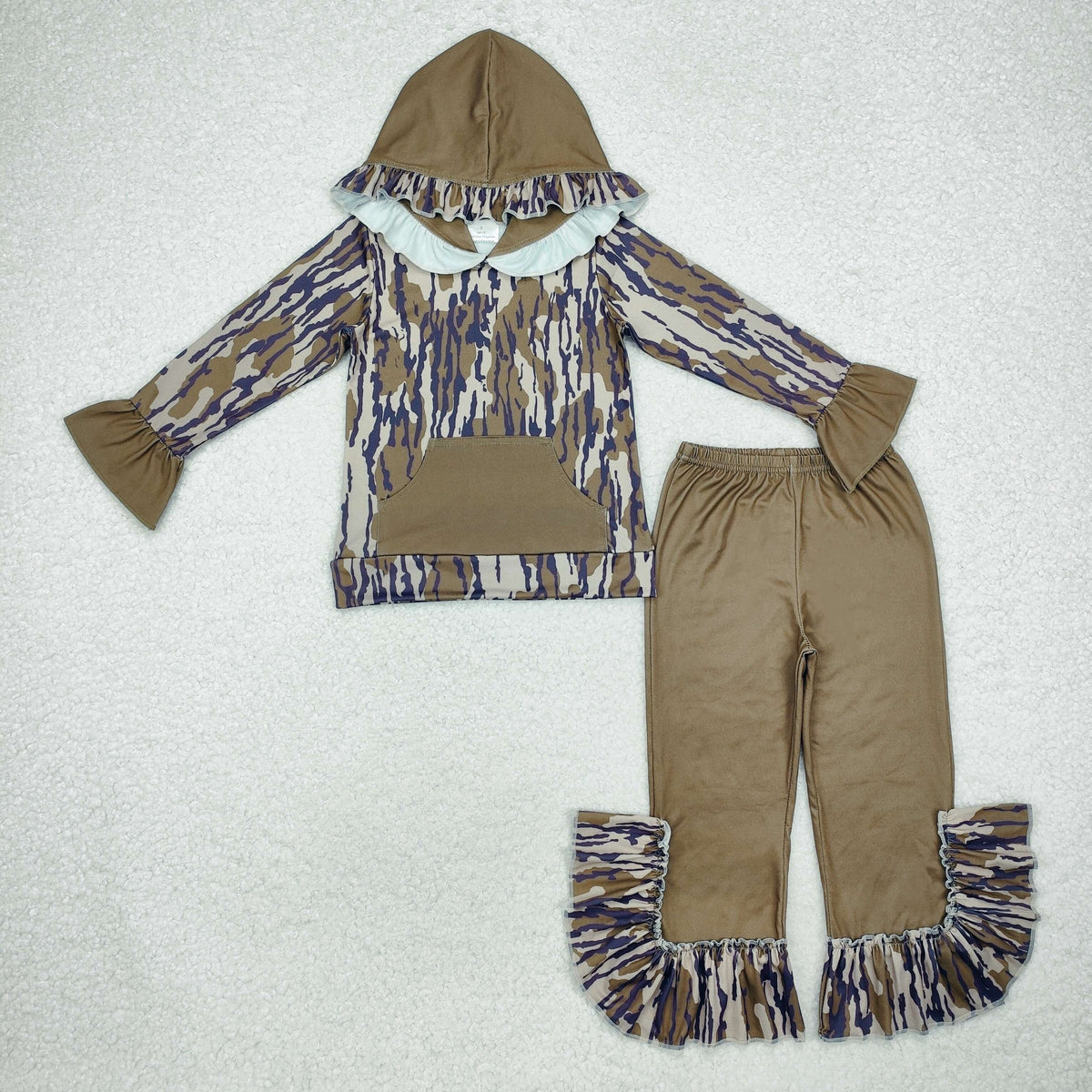 Sibling Baby Girls Ruffle Hooded Leopard Floral Top Bell Pants Clothes Sets