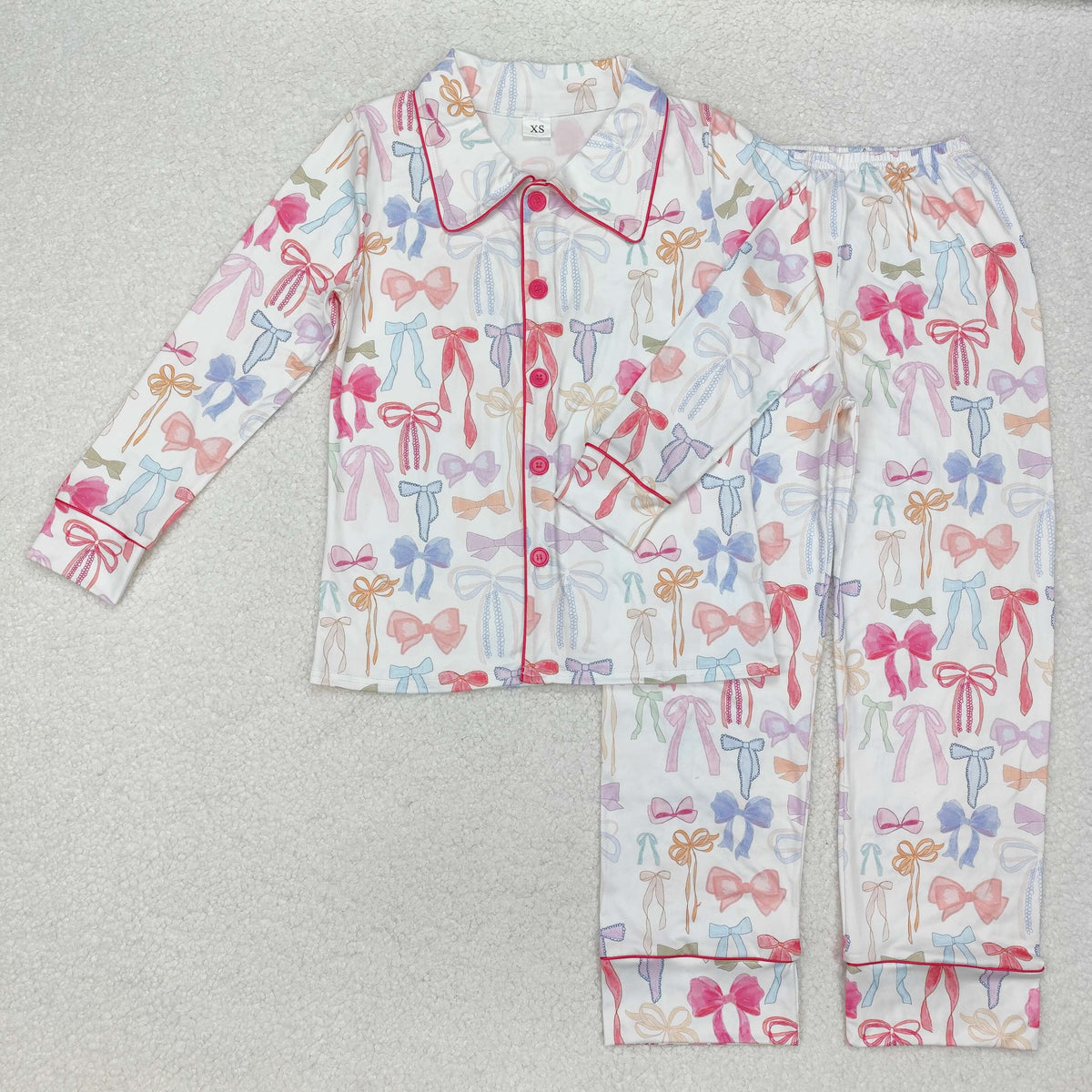 Sibling Adult Women Long Sleeve Bows Checked Button Shirts Pants Christmas Pajamas Sets