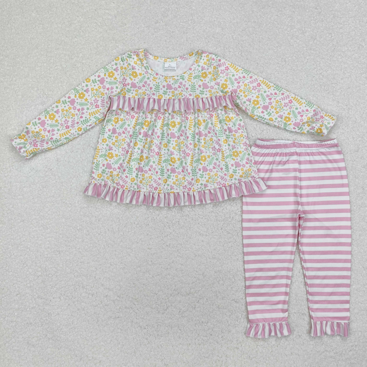 Sibling Baby Girls Long Sleeves Colorful Floral Bows Plaid Tunic Ruffle Pants Sets