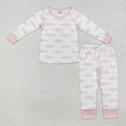 Sibling Baby Girls Flowers Bows Top Pant Bamboo Pajamas Sets