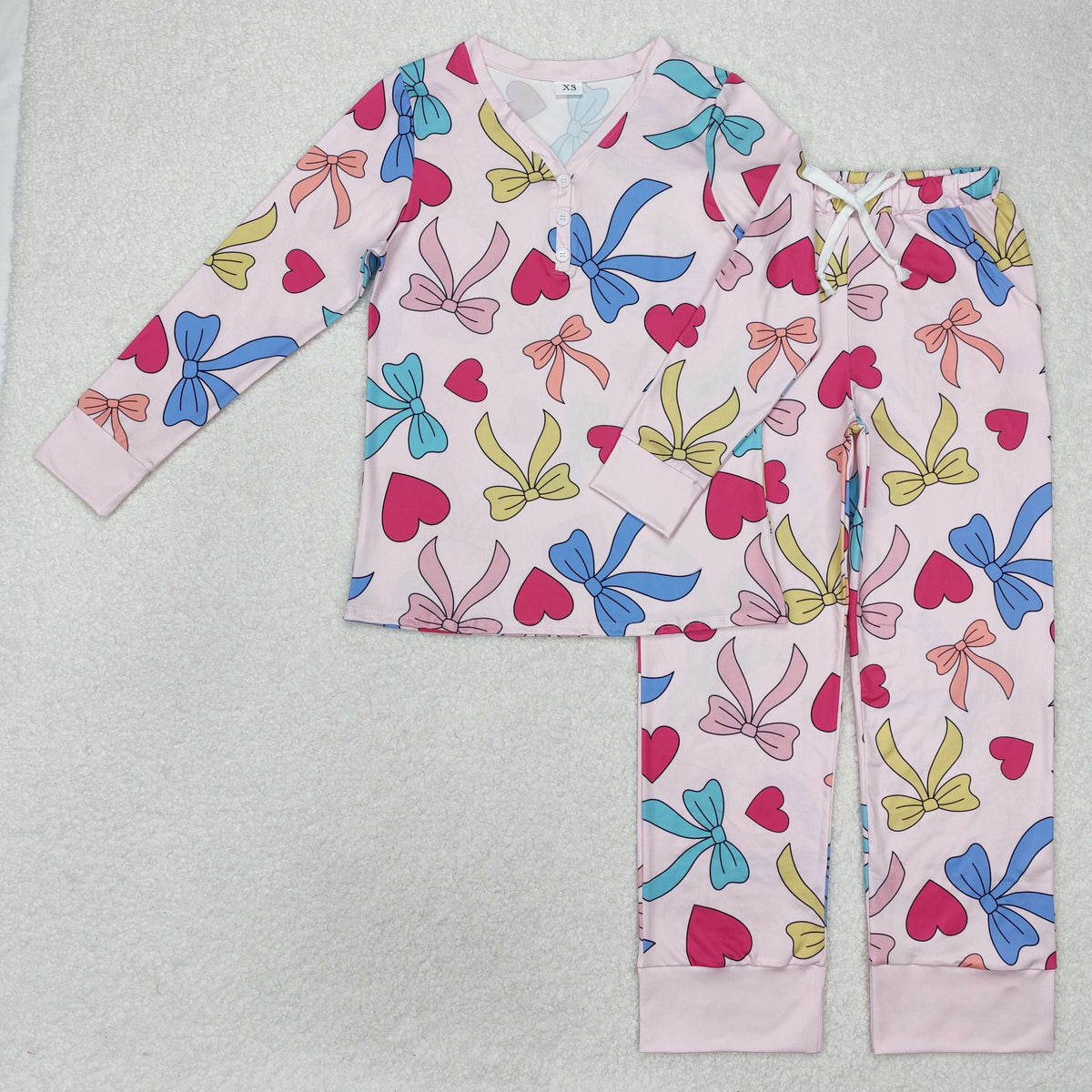 Sibling Adult Women Long Sleeve Bows Santa Pants Pajamas Sets