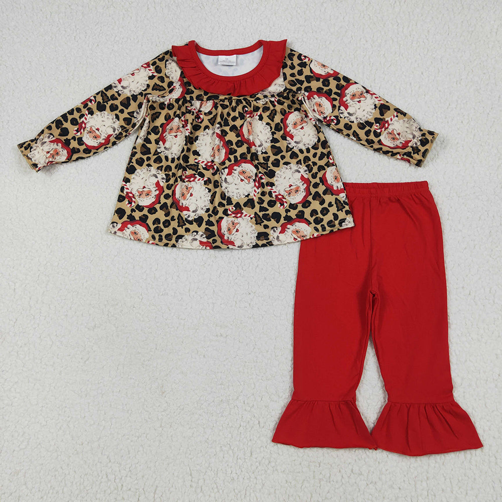 Sibling Baby Girls Christmas Leopard Santa Rompers Dresses Outfits