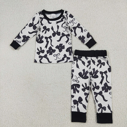 Sibling Baby Girls Long Sleeves Black Bows Rompers Pajamas