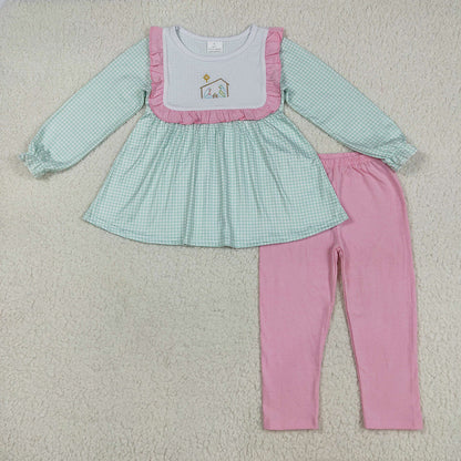 Sibling Baby Girls Blue Christmas Nativity Jesus Rompers Outfits Sets