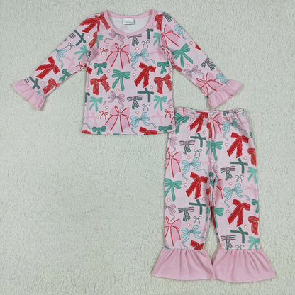 Family Sibling Colorful Bows Rompers Pajamas Sets Women Pants