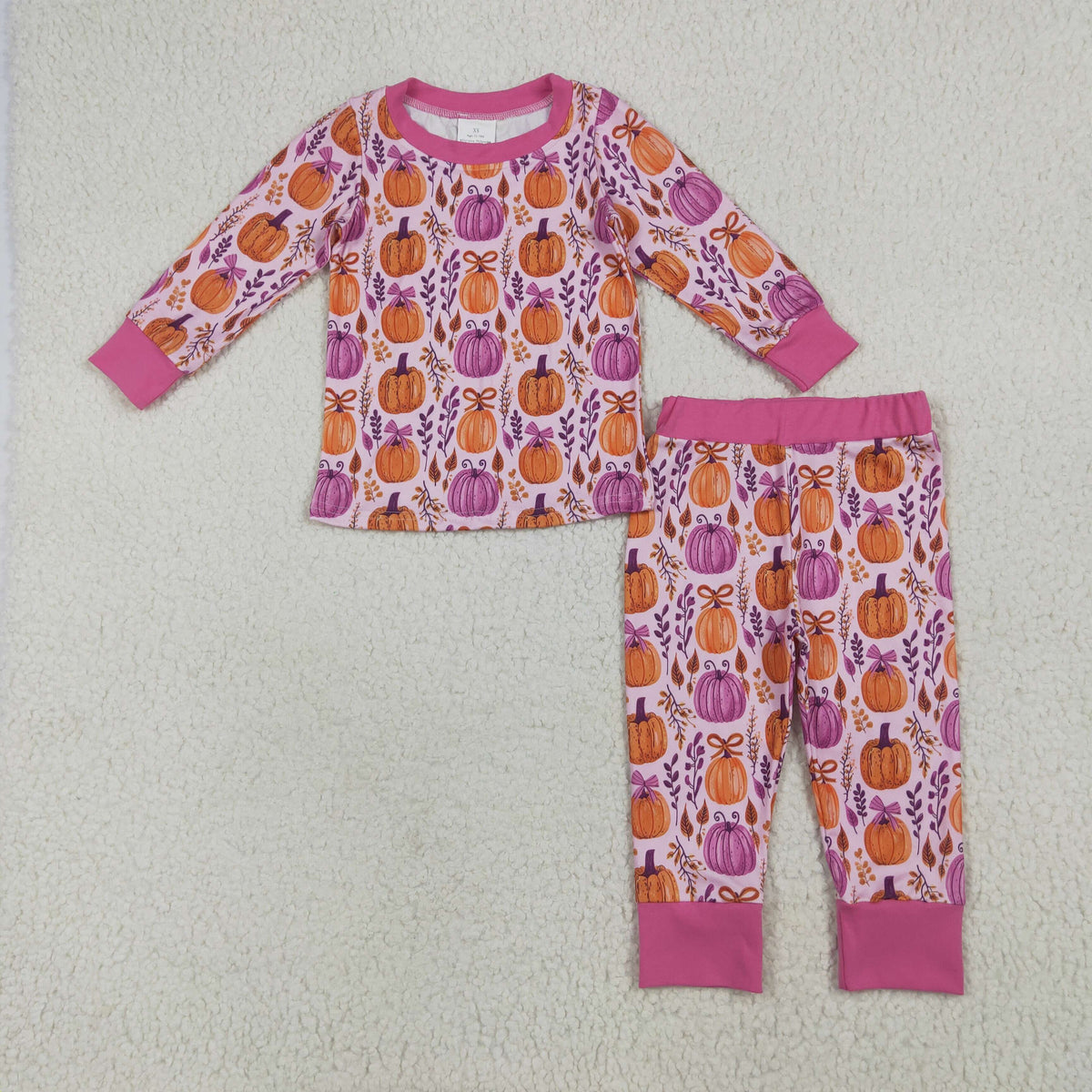 Sibling Baby Kids Hot Pink Pumpkins Floral Pajamas Sets Zipper Footie Rompers Blankets