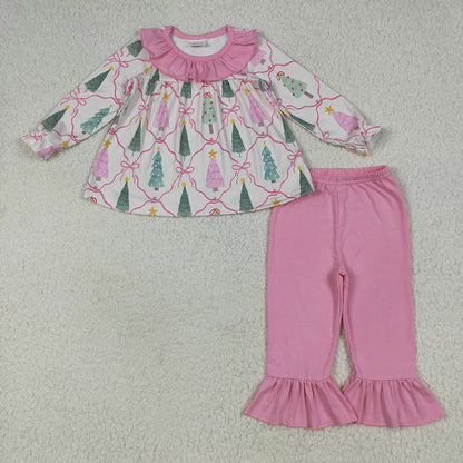 Sibling Baby Girls Christmas Trees Bows Rompers Dresses Outfits