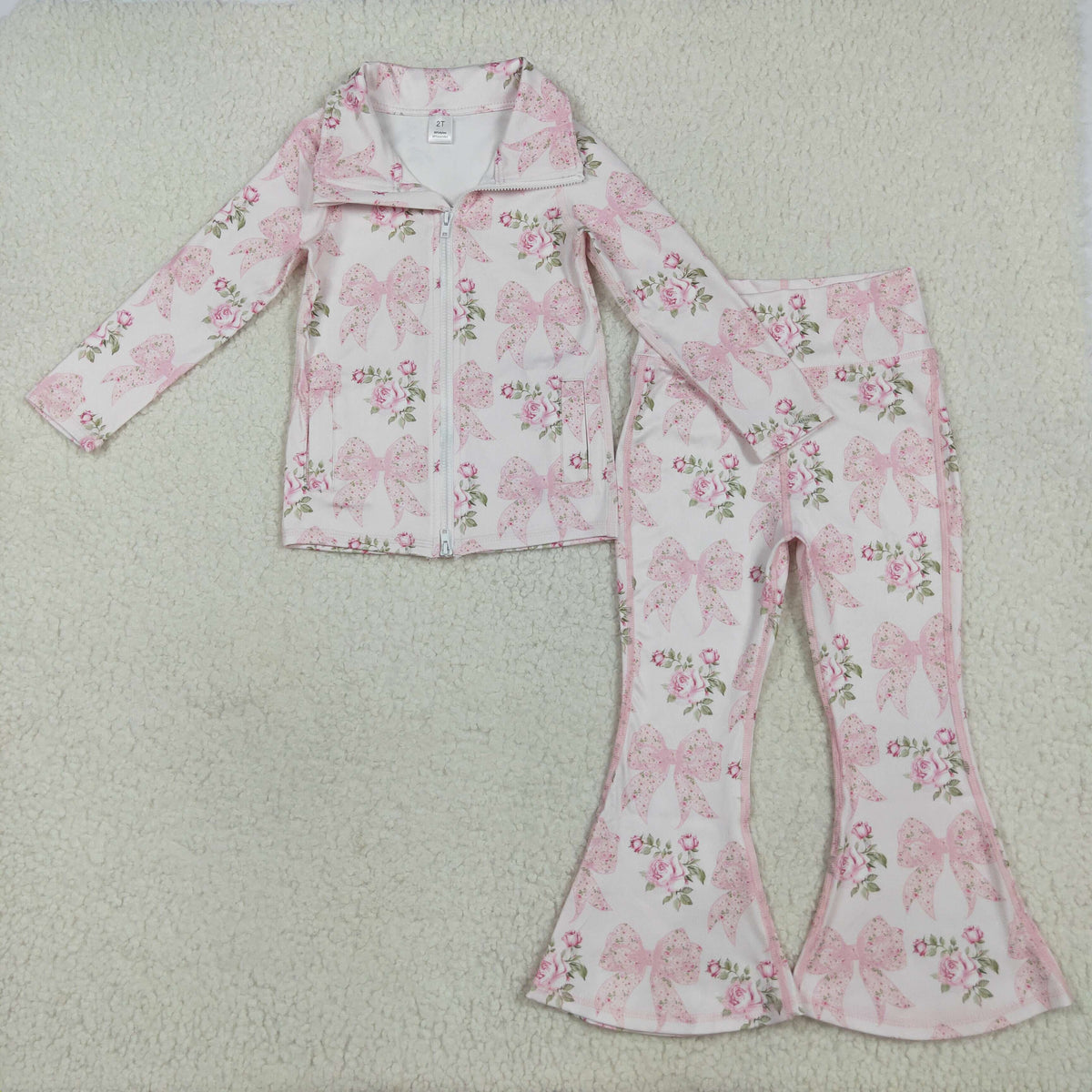 Sibling Baby Girls Long Sleeve Zipper Pockets Jackets Bell Bottom Pants Yoga Active Clothes Sets