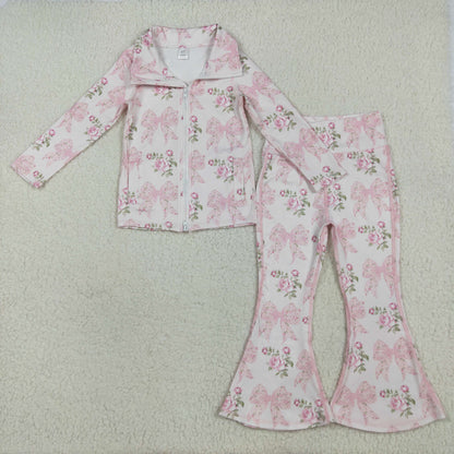 Sibling Baby Girls Floral Footballs Camo Pullovers Jeckets Bell Bottom Pants Yoga Active Clothes Sets
