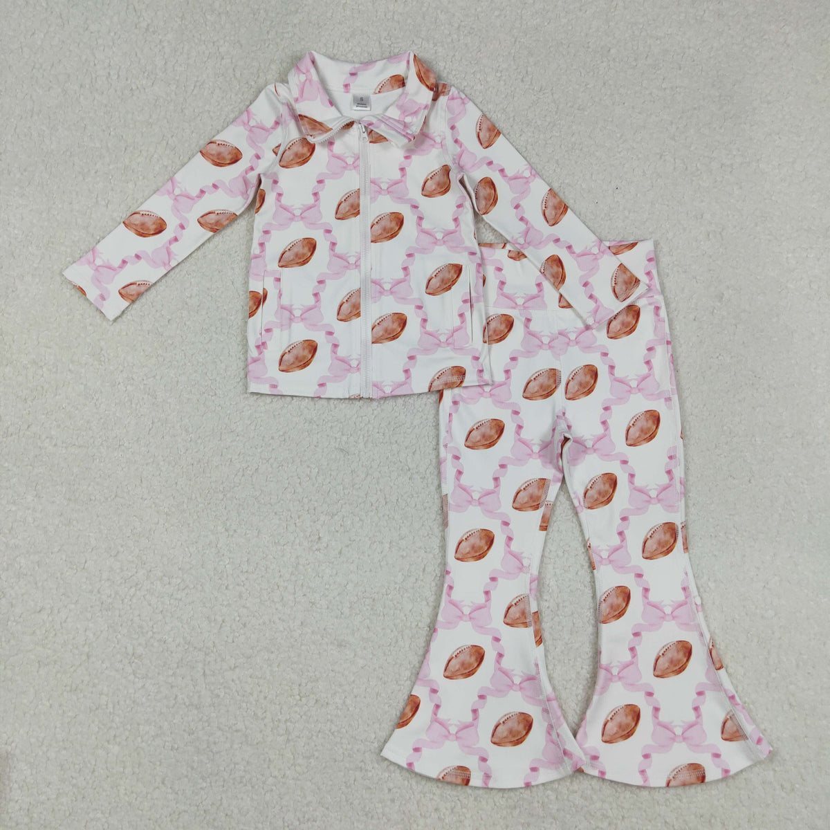 Sibling Baby Girls Floral Footballs Camo Pullovers Jeckets Bell Bottom Pants Yoga Active Clothes Sets