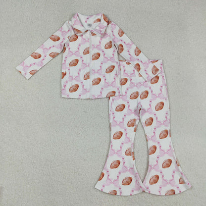 Sibling Baby Girls Floral Footballs Camo Pullovers Jeckets Bell Bottom Pants Yoga Active Clothes Sets