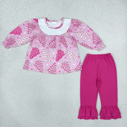 Sibling Baby Girls Pink Stripe Tree Christmas Tunic Ruffle Pant Set Ruffle Rompers