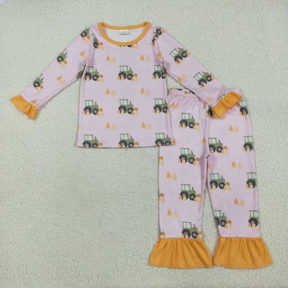 Sibling Baby Kids Fall Trucks Pumpkins Farm Rompers Pajamas Sets