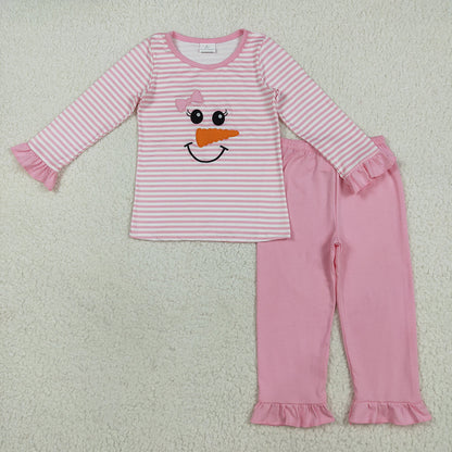 Sibling Embroidery Baby Girls Boys Christmas Snowman Top Pants Pajamas