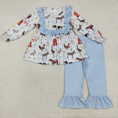 Sibling Baby Girls Farm House Animals Rompers Dresses Outfits