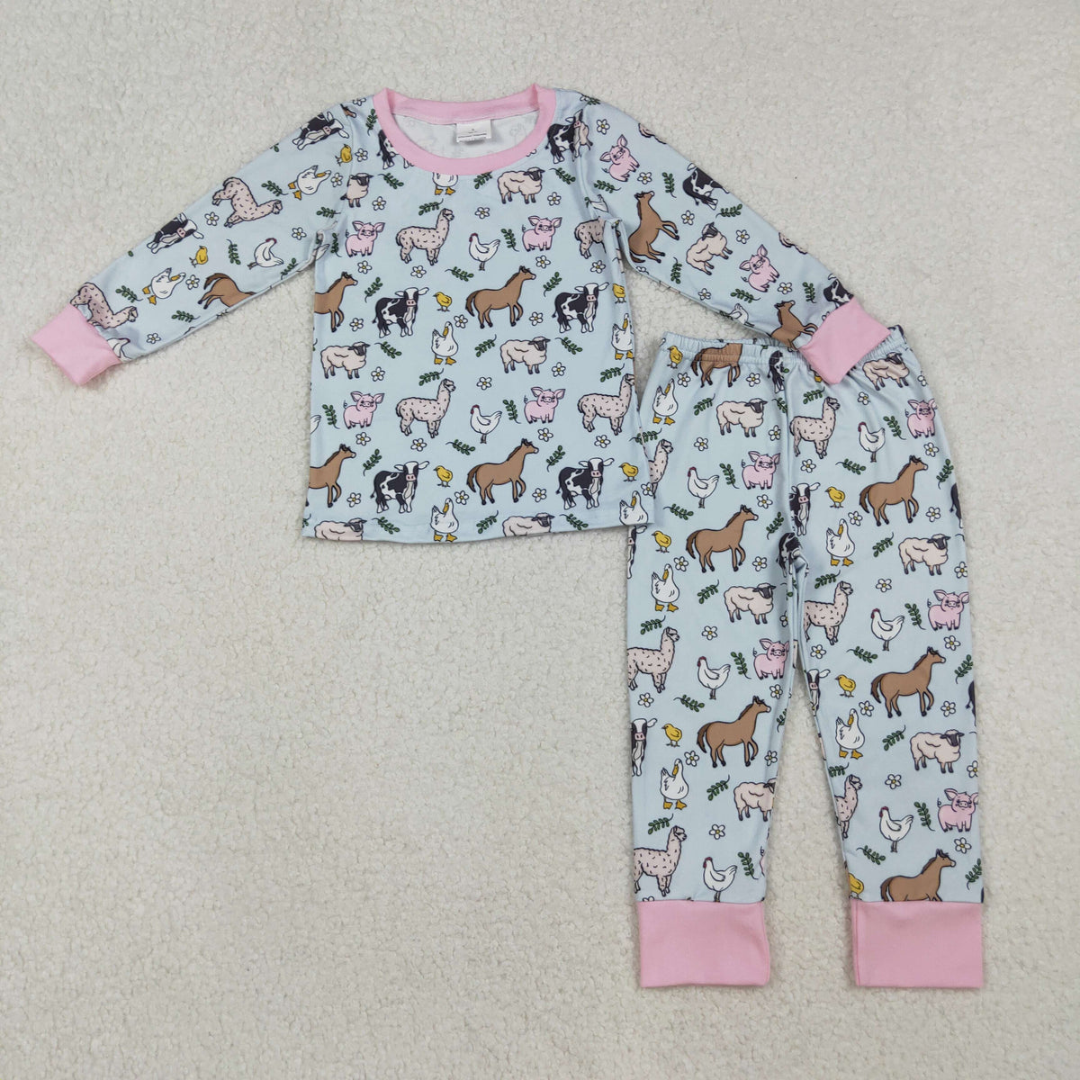 Sibling Baby Girls Cows Chicks Top Pants Farm Pajamas Sets