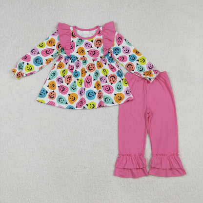 Sibling Baby Girls Ghost Pumpkins Bats Button Pockets Tunic Ruffle Pants Halloween Clothes Sets