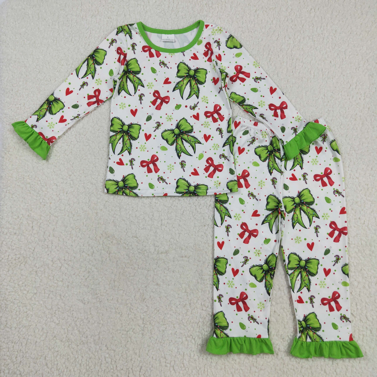 Sibling Baby Girls Christmas Long Sleeves Bows Holly Boots Top Pant Pajamas Sets
