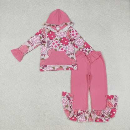 Sibling Baby Girls Pink Lights Grin Plaid Pocket Hoodies Ruffle Bell Pants Christmas Clothes Sets
