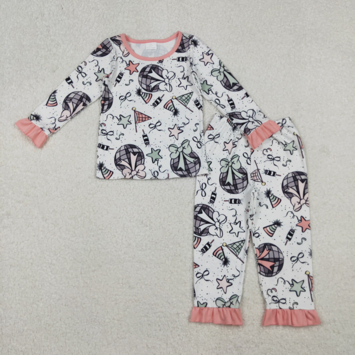Sibling Baby Girls Happy New Year Ruffle Pants Pajamas Sets Two Way Zip Convertible Rompers