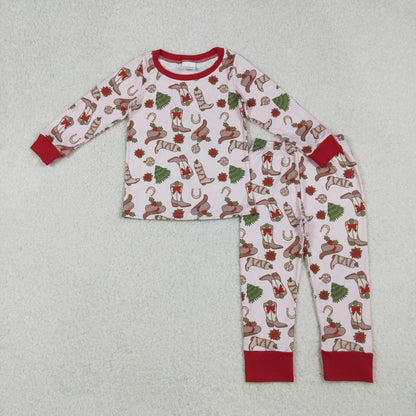 Sibling Baby Girls Christmas Long Sleeves Bows Holly Boots Top Pant Pajamas Sets