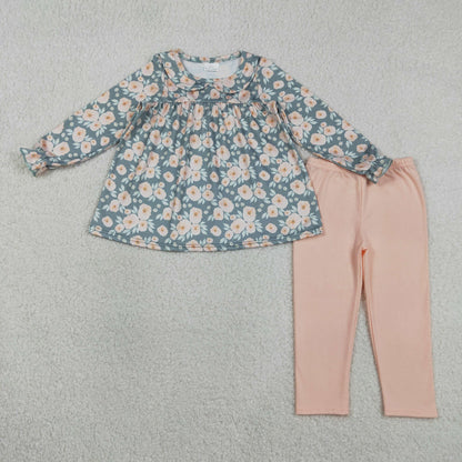 Sibling Baby Girls Colorful Flowers Collar Tunic Legging Pants Clothes Sets
