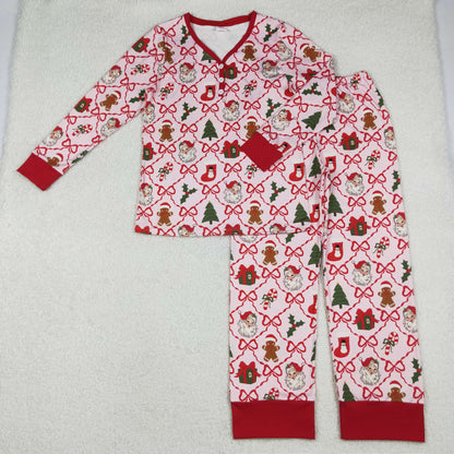 Sibling Adult Women Long Sleeve Bows Santa Pants Pajamas Sets