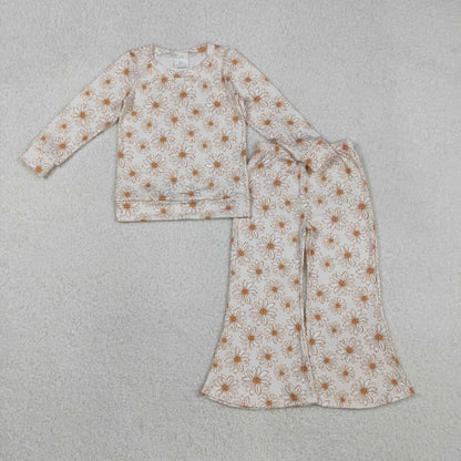Sibling Baby Girls Daisy Flowers Cherry Hearts Shirts Top Flare Pant Clothes Sets