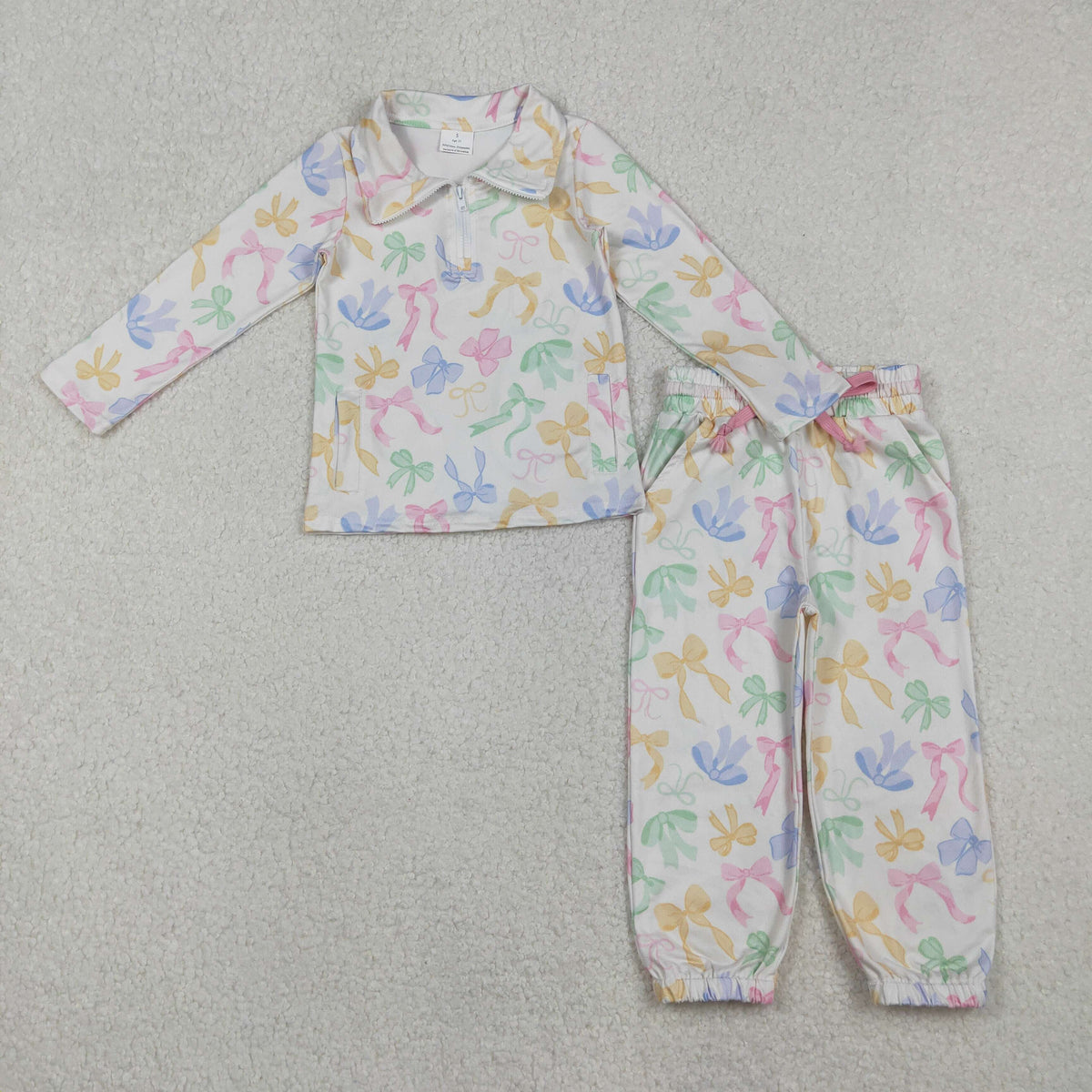 Sibling Baby Girls Bows Flowers Zip Pockets Pullover Jogger Pants Active Clothes Sets