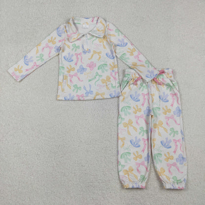 Sibling Baby Girls Bows Flowers Zip Pockets Pullover Jogger Pants Active Clothes Sets