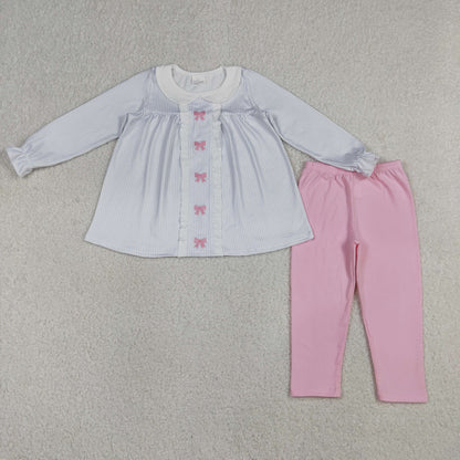 Sibling Baby Girls Embroidery Bows Pumpkins Candy Tunic Leggings Pant Fall Clothes Sets