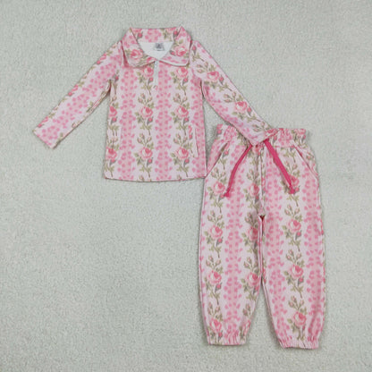 Sibling Baby Girls Bows Flowers Zip Pockets Pullover Jogger Pants Active Clothes Sets