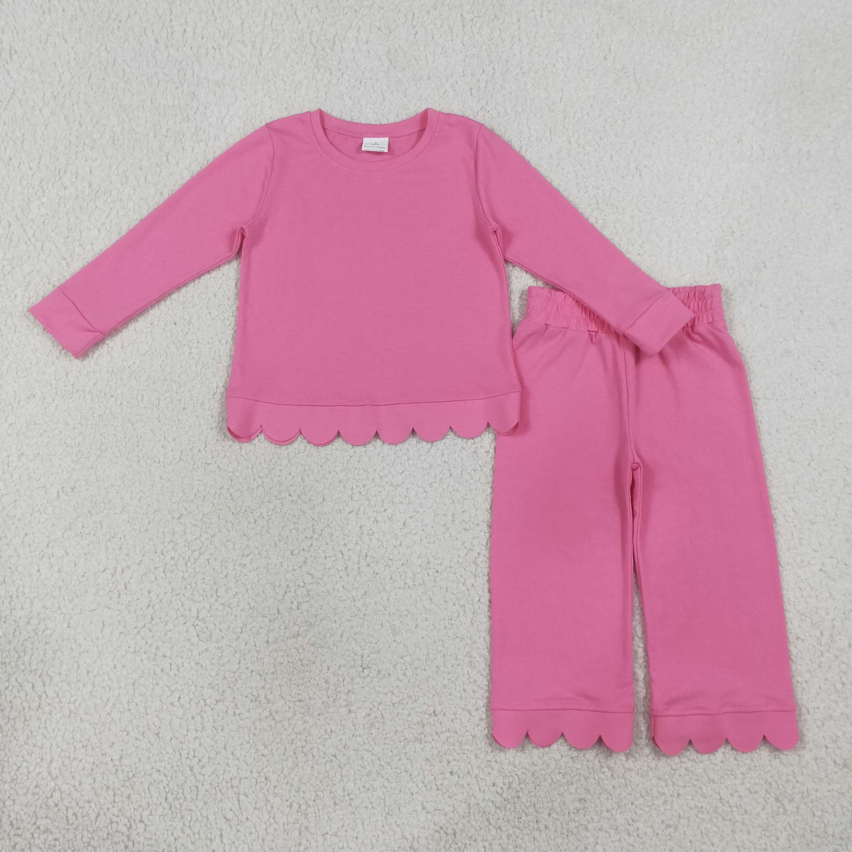 GLP3294 Baby Girls Hot Pink Long Sleeve Shirt Top Flare Pant Scallop Pajamas Clothes Set