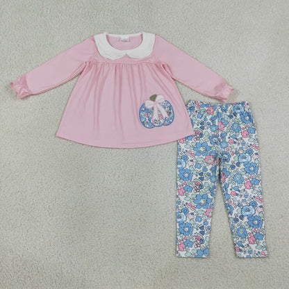 Sibling Baby Girls Embroidery Bows Pumpkins Candy Tunic Leggings Pant Fall Clothes Sets