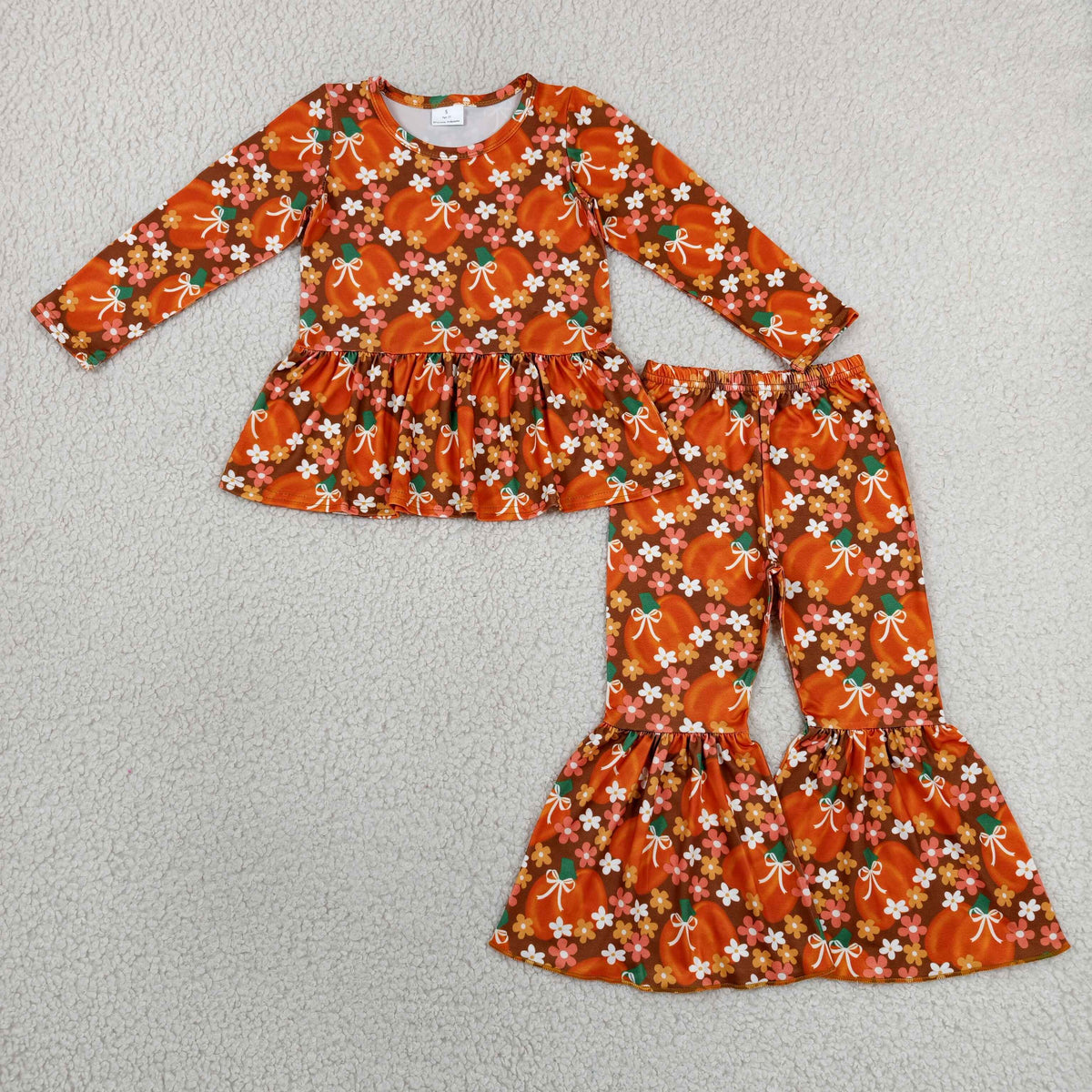 GLP3343 Baby Girls Flowers Pumpkins Tunic Bell Bottom Pant Fall Clothes Sets