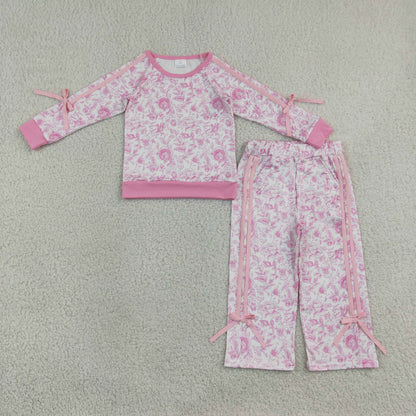 Sibling Baby Girls Long Leaves Ghost Pumpkins Deer Top Pockets Bows Pant Sets